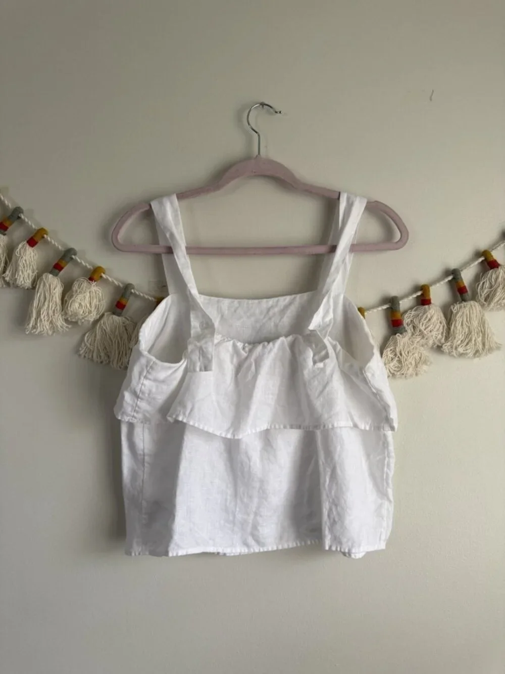 Quince 100% European Linen White Square Neck Tank Beach Coastal Effortless M - Picture 2 of 9
